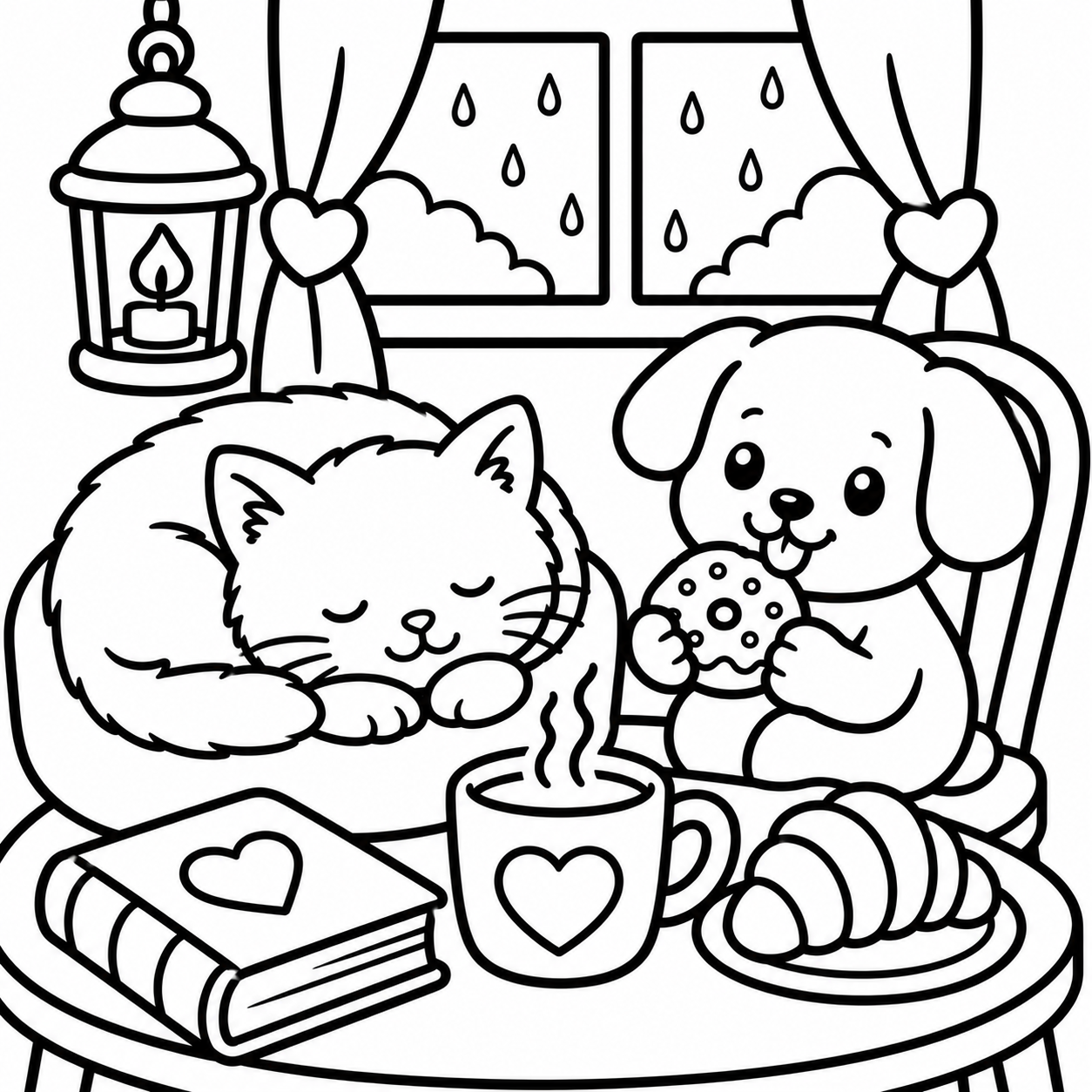 Sleepy Cat Café Coloring Book for Adults