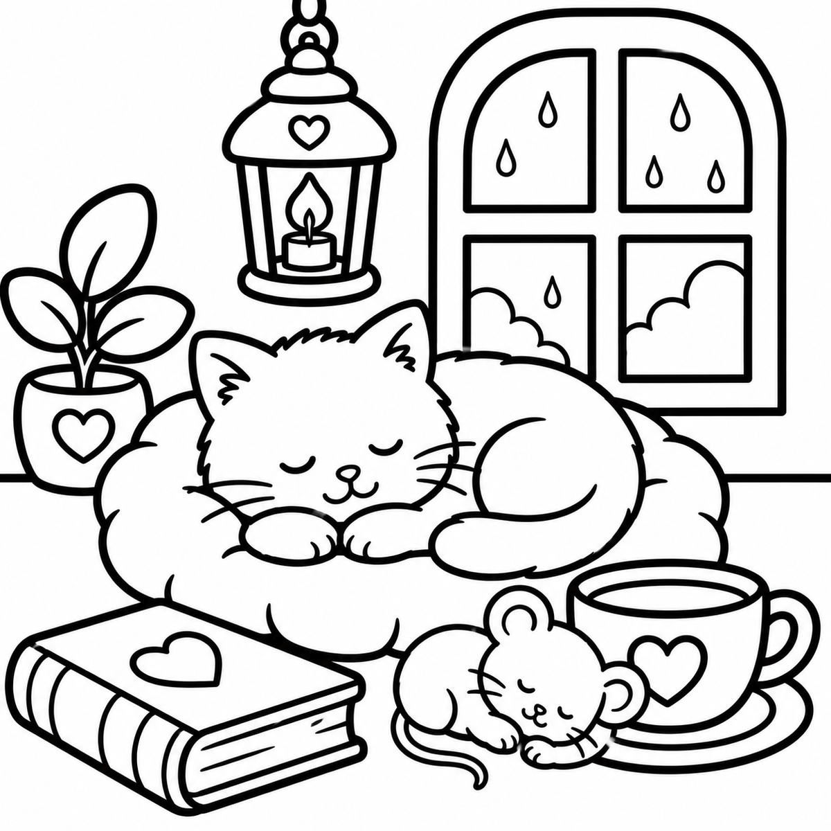 Sleepy Cat Café Coloring Book for Adults