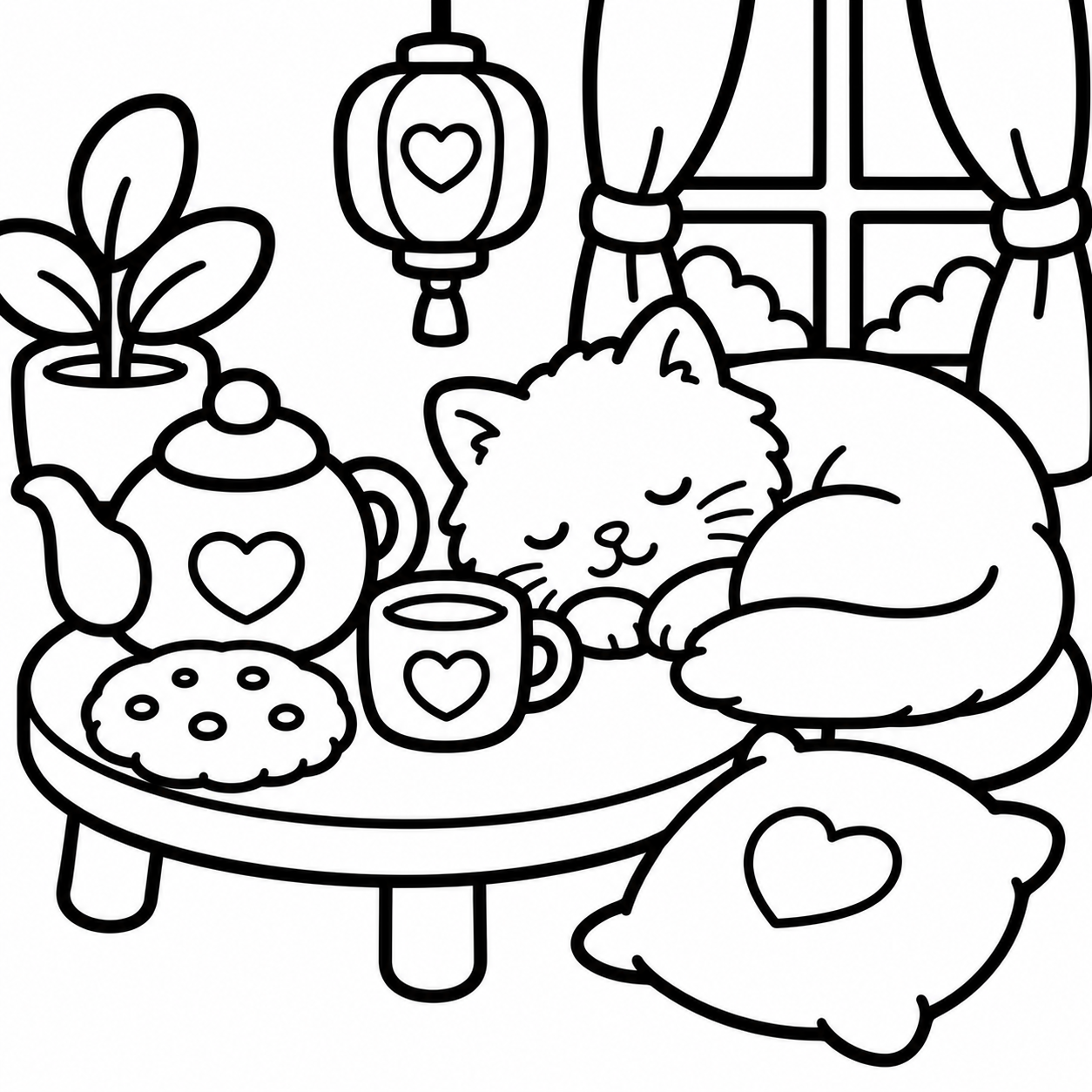 Sleepy Cat Café Coloring Book for Adults