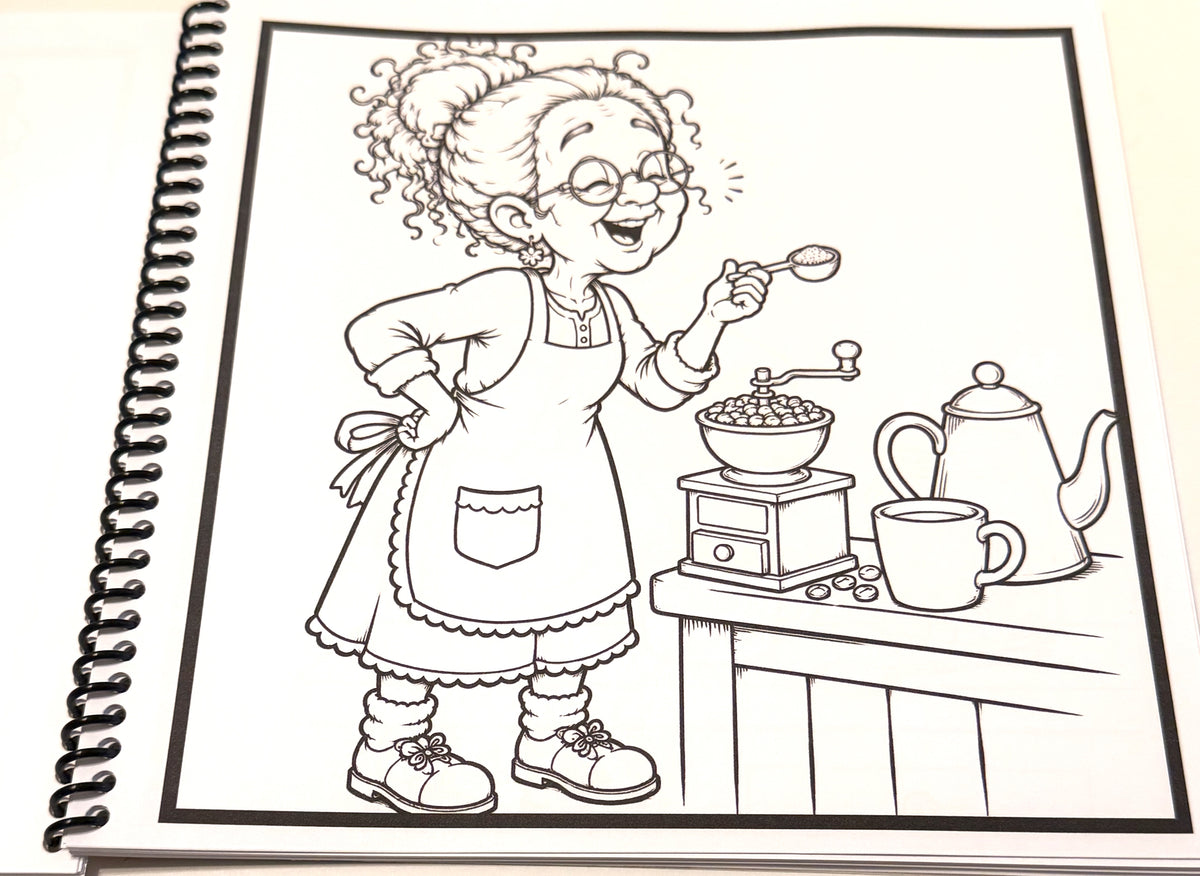 Grandma’s Cozy Coffee Days — A Cozy Coloring Book of Coffee, Comfort & Little Mishaps