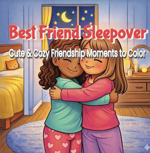 Book cover of 'Best Friend Sleepover' with two friends hugging in a bedroom.