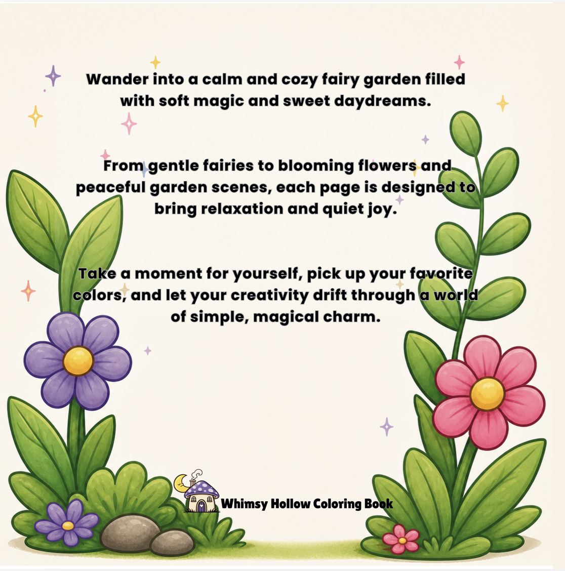 back cover for fairy Garden dreams coloring book with book description