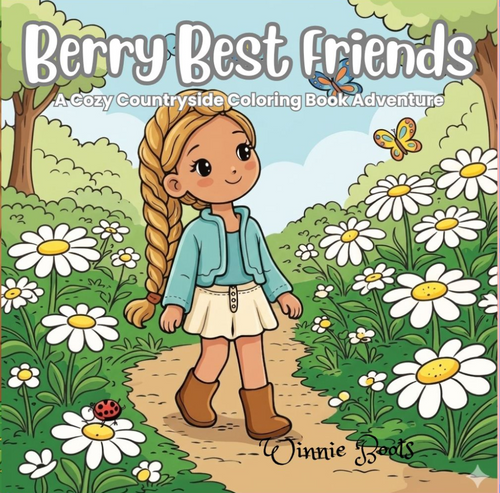 Book cover of 'Berry Best Friends' with a girl walking through a flower garden.