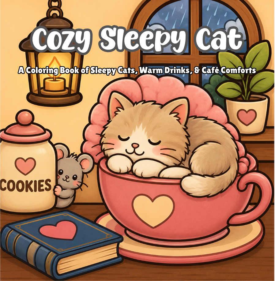 Sleepy Cat Café Coloring Book for Adults