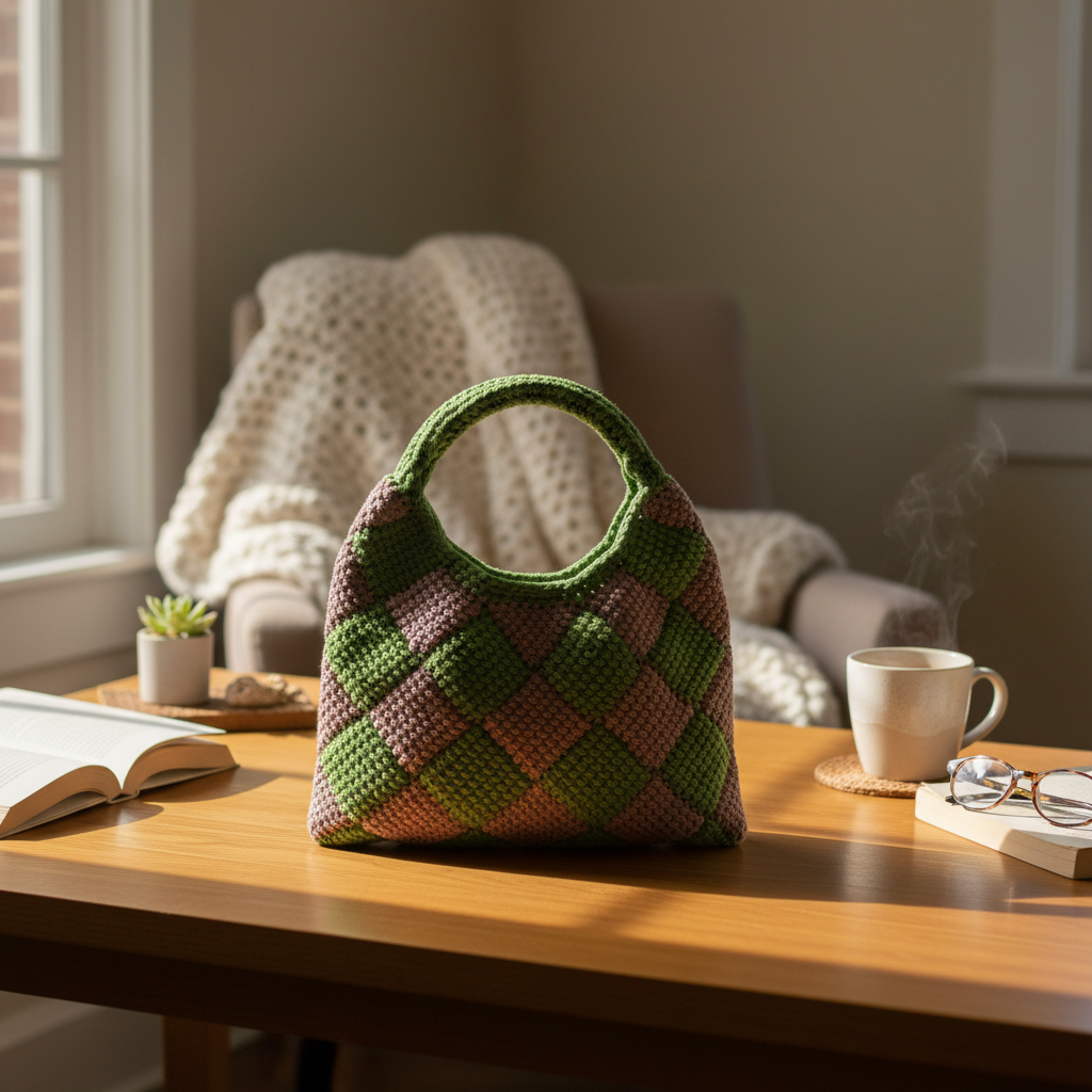 Green & Pink Crochet Bag Lifestyle