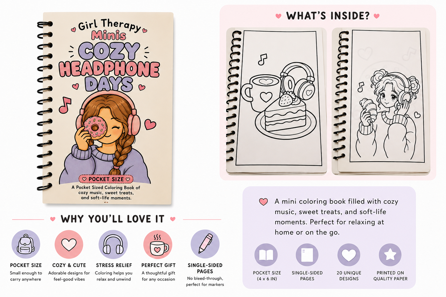 Girl Therapy Minis: Cozy Headphone Days Coloring Book