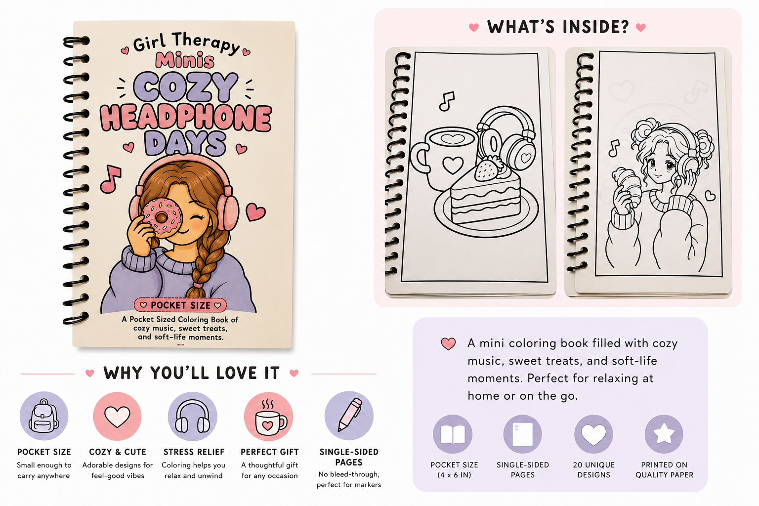 Girl Therapy Minis: Cozy Headphone Days Coloring Book