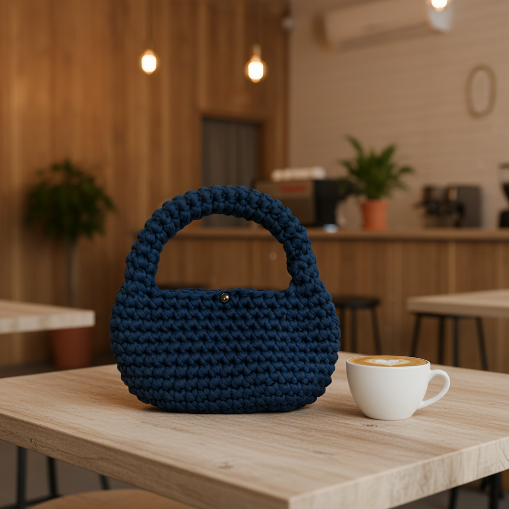 Navy Blue Chunky Crochet Bag Coffee Shop