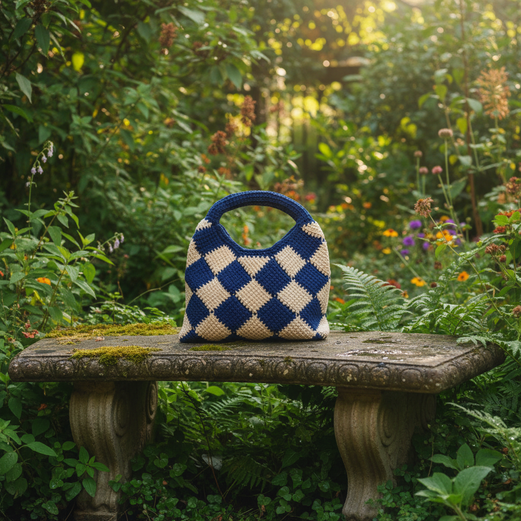 Navy Blue & Cream Crochet Bag Outdoor