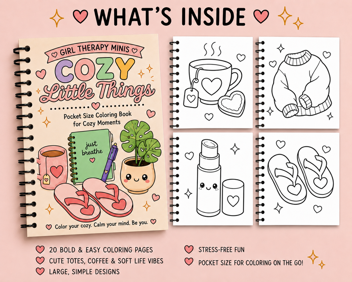 Girl Therapy Mini: Cozy Little Things | Pocket Sized Coloring Book