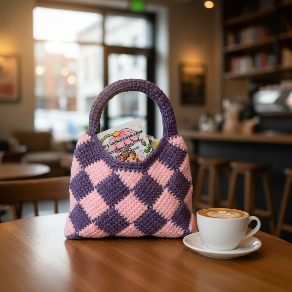 Purple & Pink Crochet Bag Coffee Shop