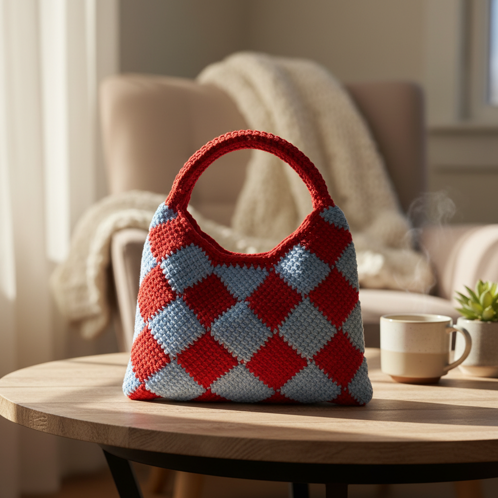 Red & Baby Blue Crochet Bag Lifestyle