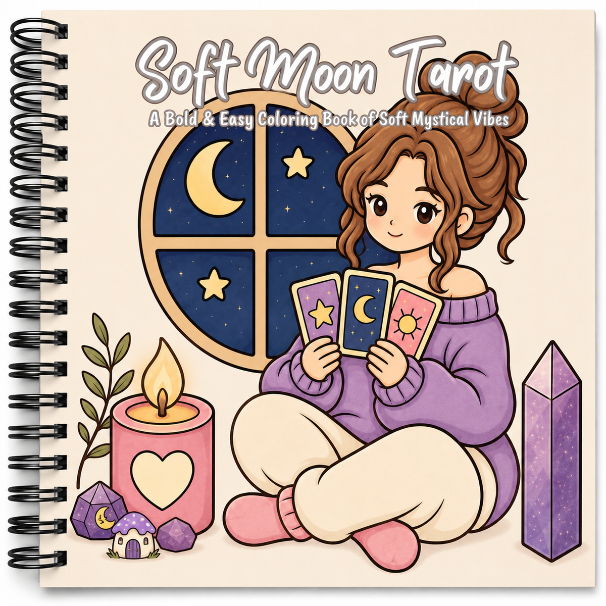 Soft Moon Tarot Coloring Book | Bold & Easy Cozy Mystical Coloring Book