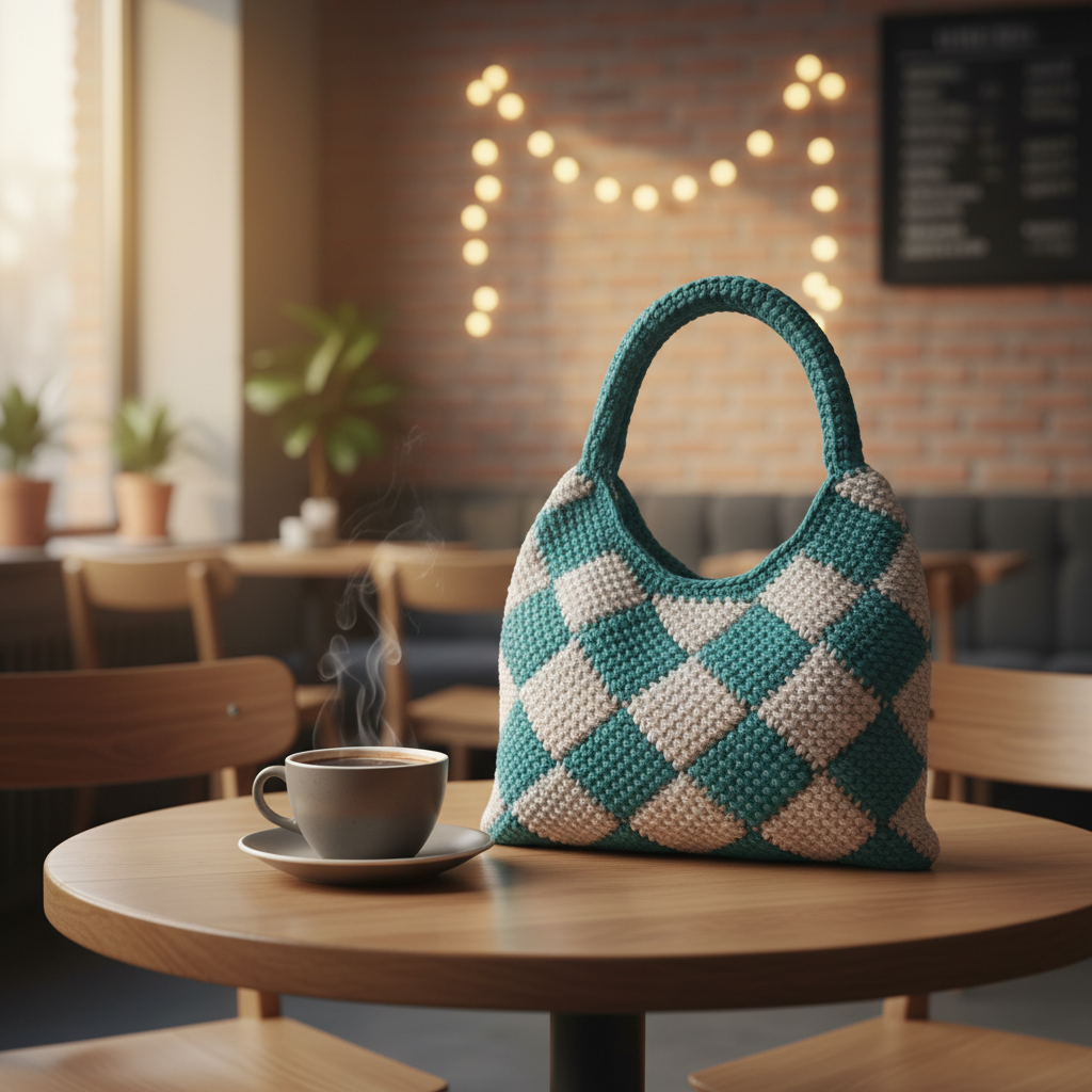 Teal & Grey Crochet Bag Coffee Shop